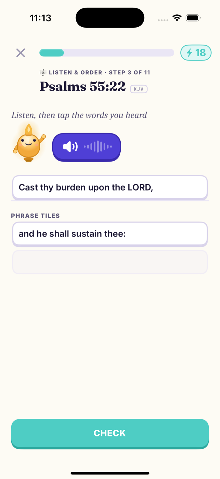 Mannael Listen and Order exercise: tapping the phrases you heard back into order