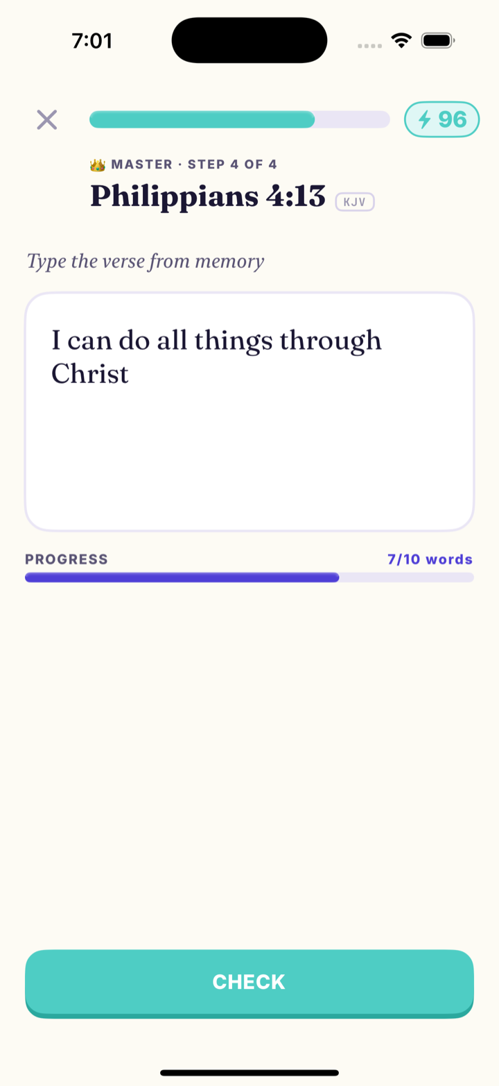 Mannael Master exercise: typing Philippians 4:13 from memory
